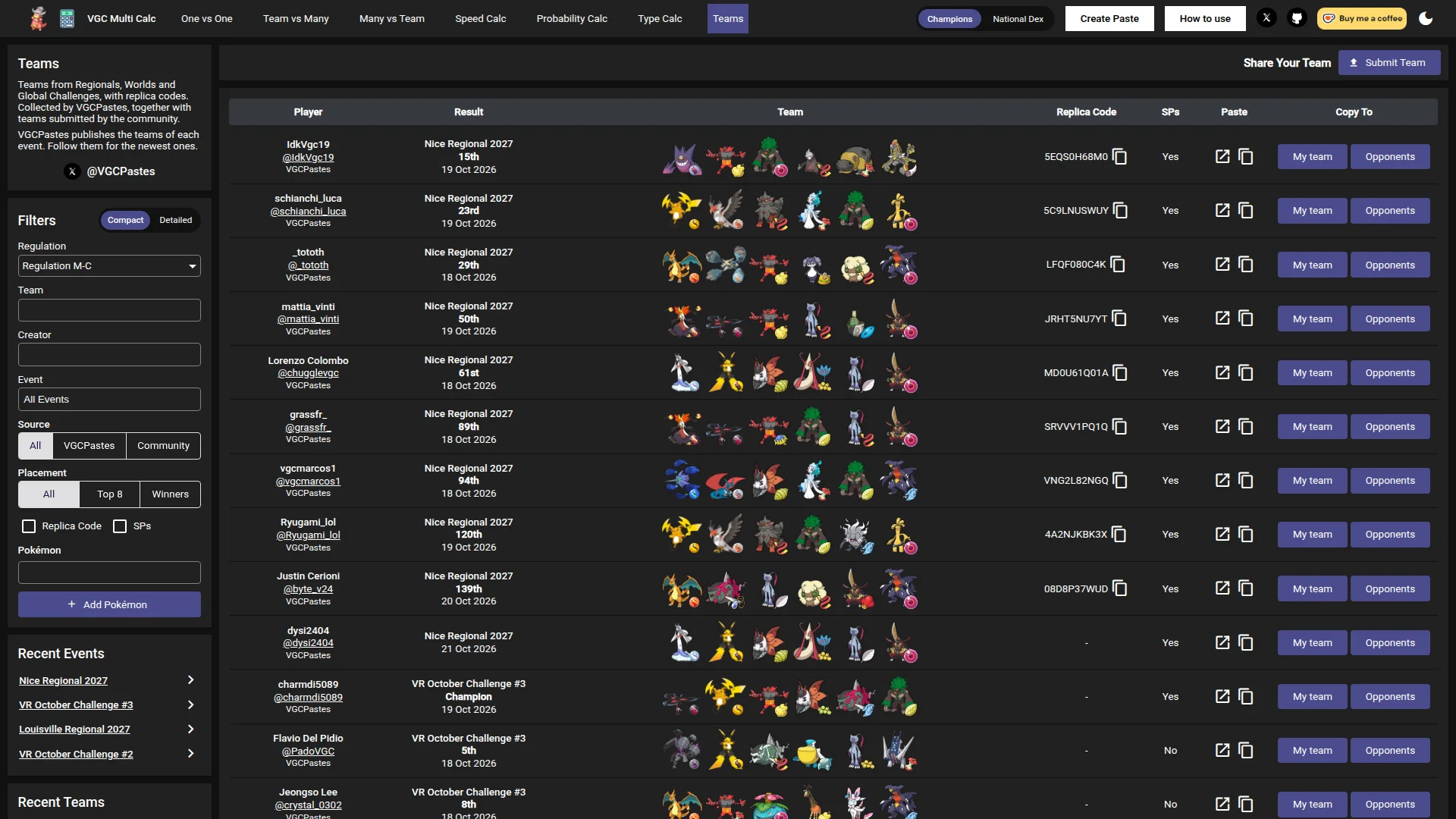 Teams page