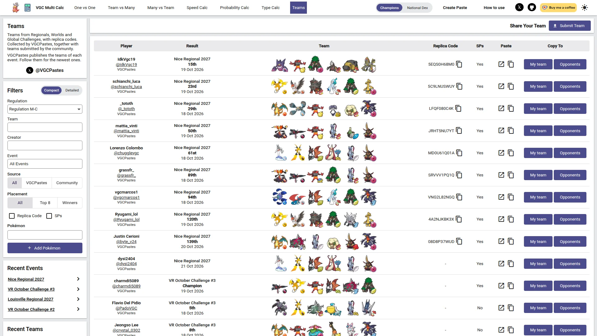 Teams page